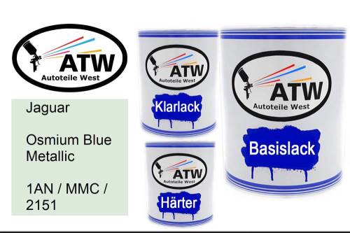 Jaguar, Osmium Blue Metallic, 1AN / MMC / 2151: 1L Lackdose + 1L Klarlack + 500ml Härter - Set, von ATW Autoteile West.